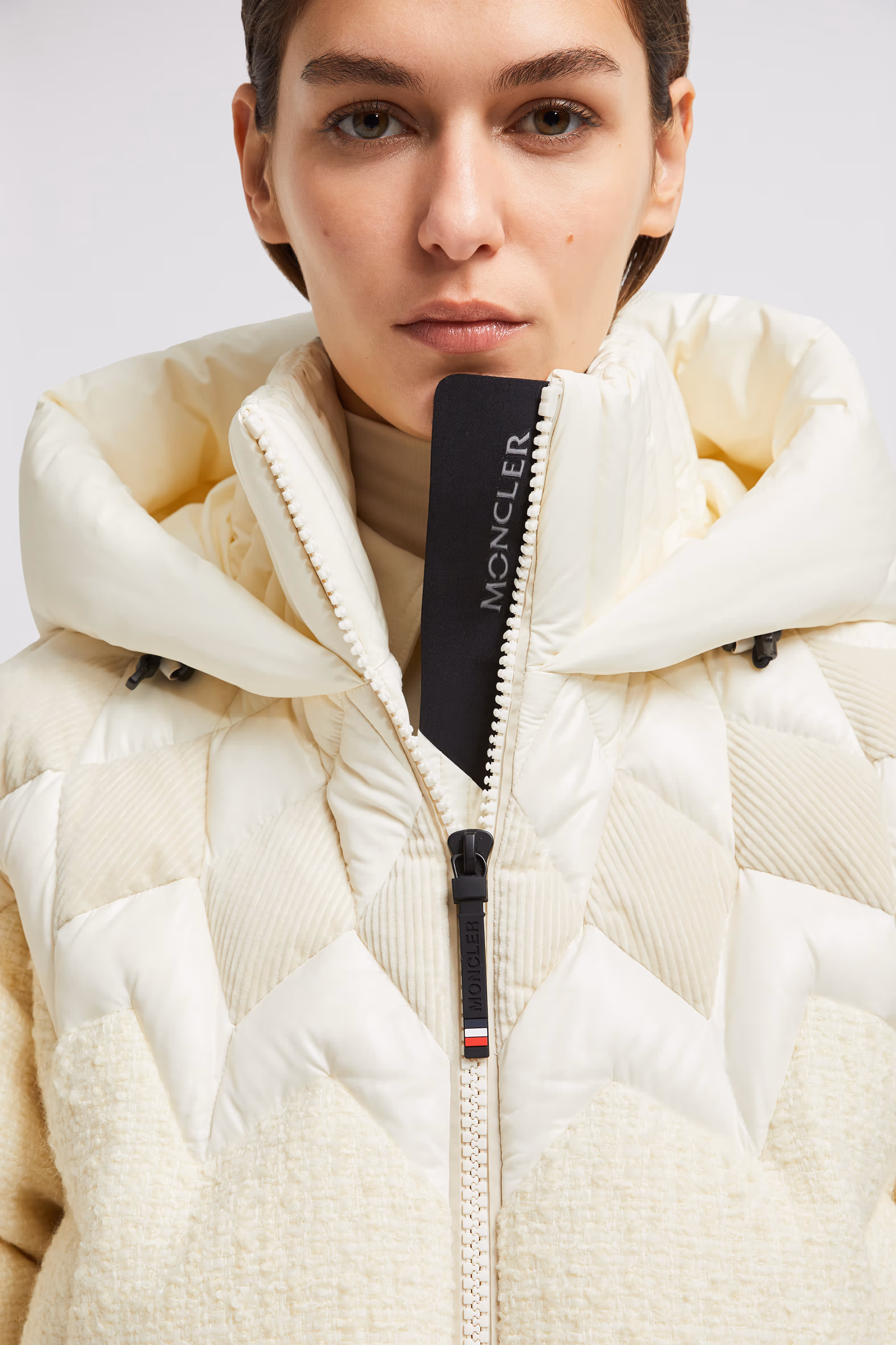 Hintersee Patchwork-Quilted Wool Short Down Jacket Women White Ivory Moncler 7